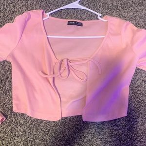 pink tie front crop cover up